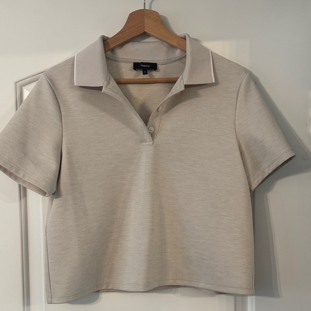 Theory Women's Beige Polo Crop Top